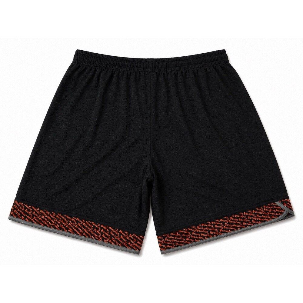 Harley-Davidson Men’s Mesh Athletic Shorts Black Orange Graphic Biker Size L